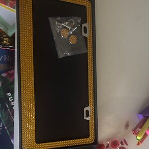 Yellow Rhinestone License Plate Frame